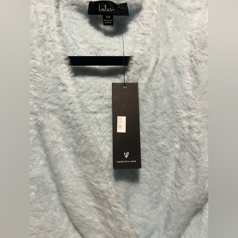 NWT Lulu's Snuggly Statement Light Blue Eyelash Knit Surplice Sweater Women’s XS - Picture 11 of 14
